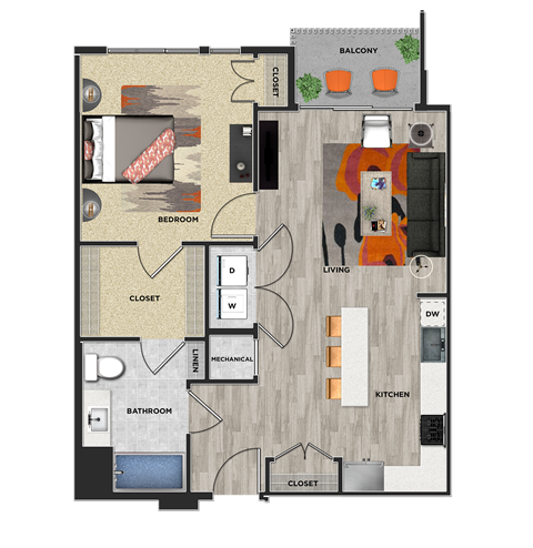 A2 Floor Plan at 675 N. Highland, Atlanta, 30306